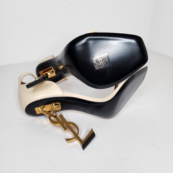 YSL Yves Saint Laurent Opyum 110 Beige Ankle Strap Heeled Sandals Size 39.5 - Picture 5 of 10